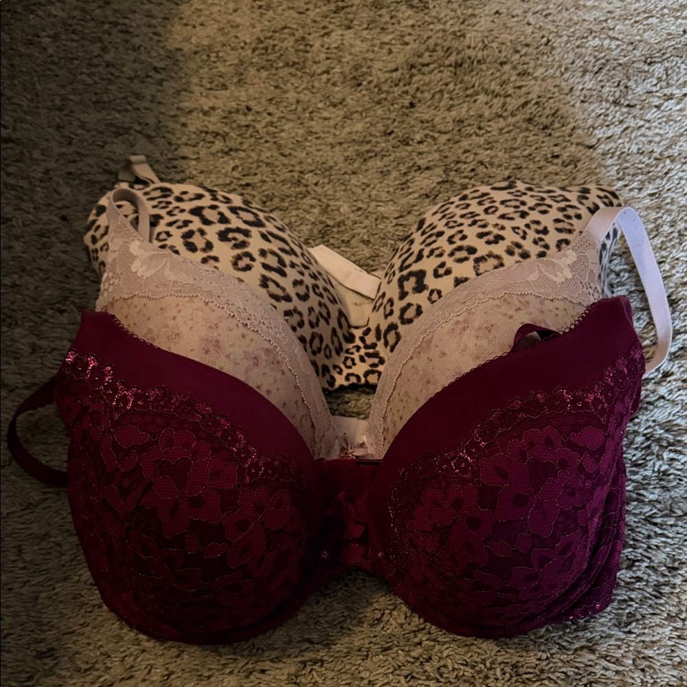 Victoria's Secret Burgundy and Leopard Print Bra Set